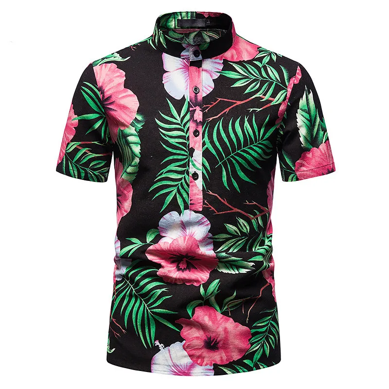 

Fashion Mens Palmeiras Print Hawaiian Beach Shirt Men Casual Short Sleeve Pullover Shirts Oversized Casual Clothes Chemise Homme