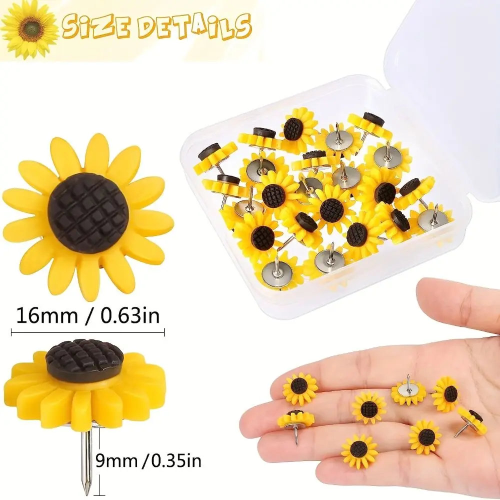 Chinchetas creativas de girasol para decoración de pared de fotos, chinchetas de flores de colores con caja, Pin de empuje de tablero bonito, 10/20/30/40/50 Uds.