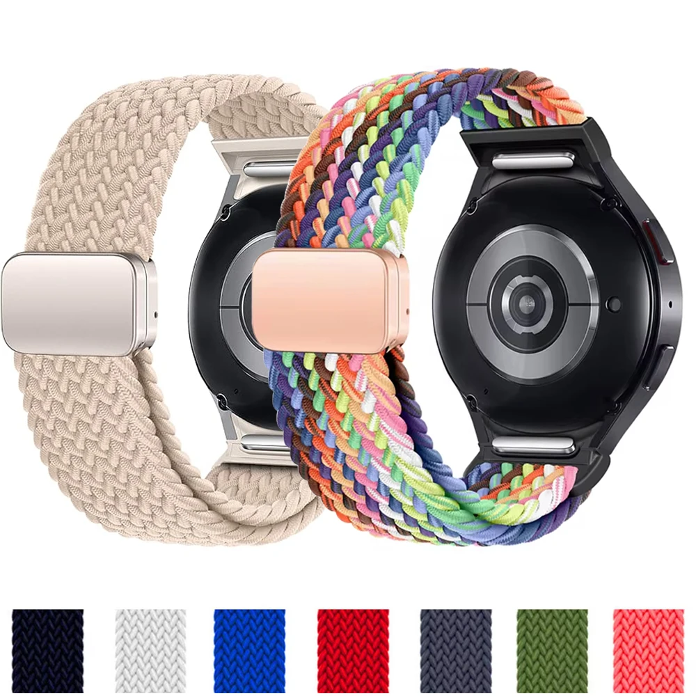 Band For Samsung Galaxy Watch 7 6 4 classic/5 Pro 44mm 40mm No Gaps Braided Nylon magnetic bracelet correa Galaxy watch 7 strap