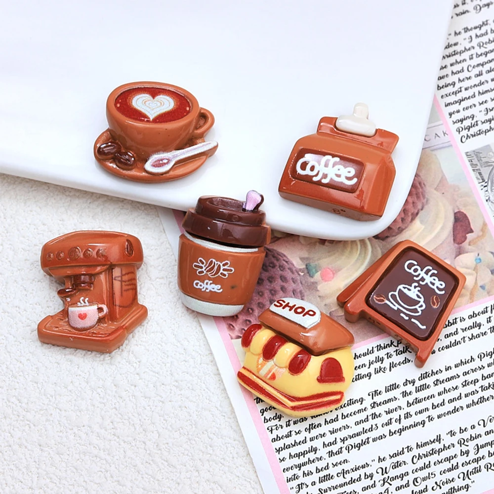 10PCS Shiny Cartoon Coffee Series Resin Flatback Cabochons For Hairpin Scrapbooking DIY Jewelry Craft Decoration Accessories