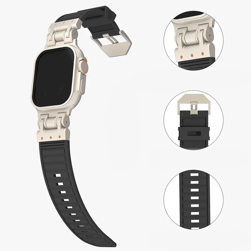 Apple Watch用シリコンストラップ,iwatchシリーズ10,9,8,7,6,5,4,5,se,49mm, 44mm, 45mm用の通気性ブレスレット42mm、46mm