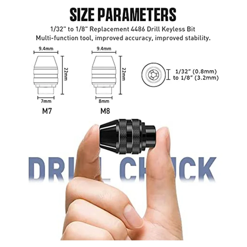 AEE6-Set di pinze per mandrino per trapano, kit di pinze per mandrino da 28 pezzi (1/32 - 1/8 pollici) Sostituzione 4486 Punta senza chiave per trapano 4485 Set di pinze in ottone