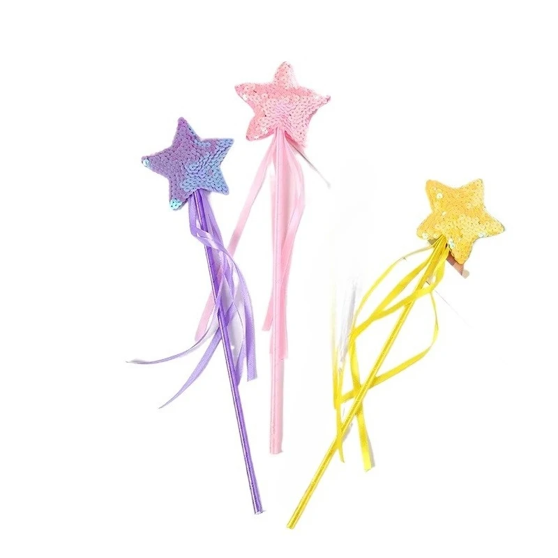 20-個スパンコールスタープリンセスワンド女の子用おもちゃスティックドレスアップ用ハロウィンコスチュームショーコスプレ小道具アクセサリー