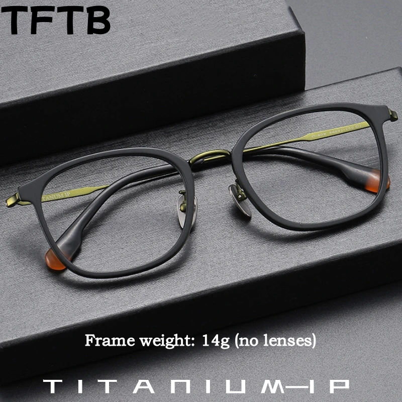 

TFTB Retro Oval Men's and Women's Pure Titanium Glasses Luxury Ultra-light Big Size Optical Prescription Eyeglasses Frame G-808