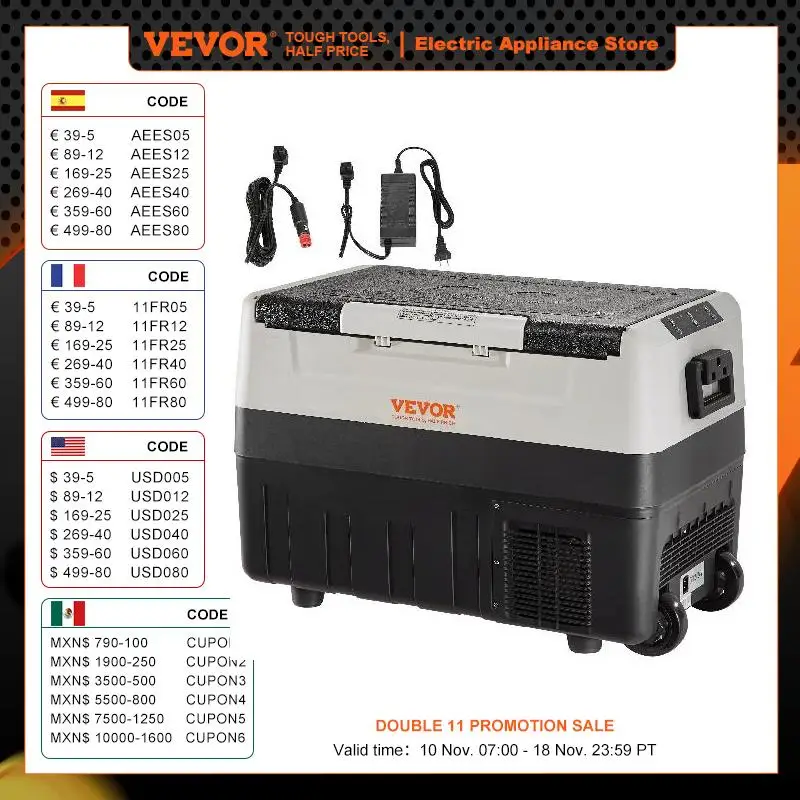 Vevor 35l/45l/55l Draagbare Opvouwbare Handvat Auto Koelkast Met Wiel Compressor Vriezer Voor