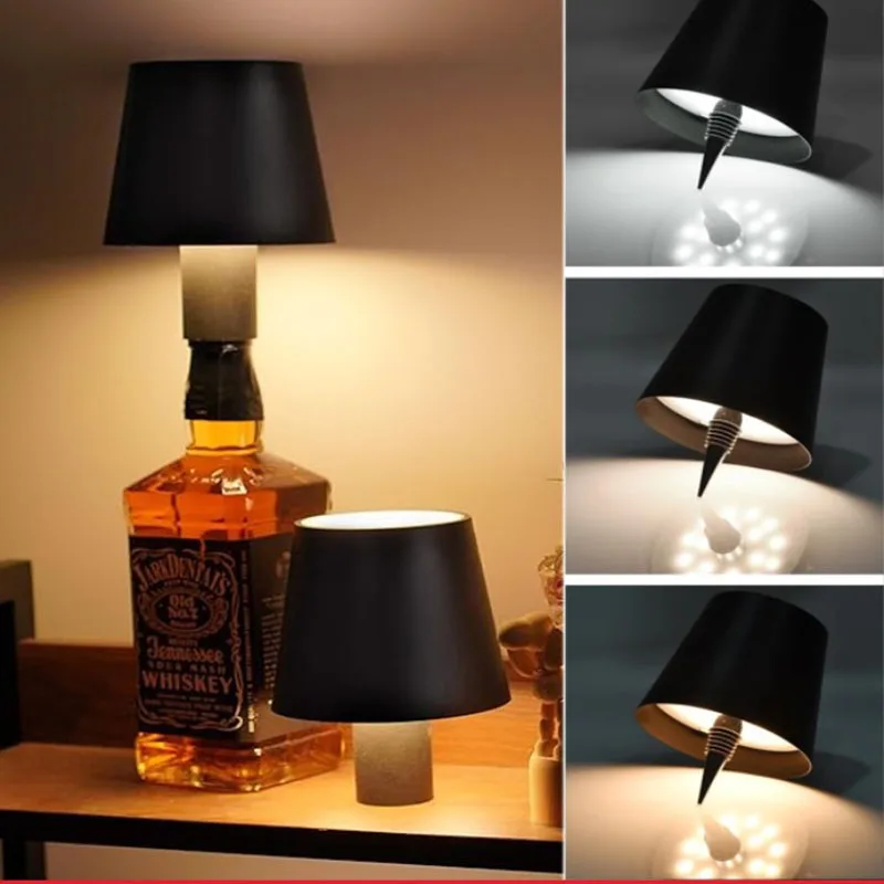 Wireless Bottle Table Lamp Touch Control of 3 Colors Stepless Dimming Night Lamp Suitable for Bar Wine Bottles Desk Lights