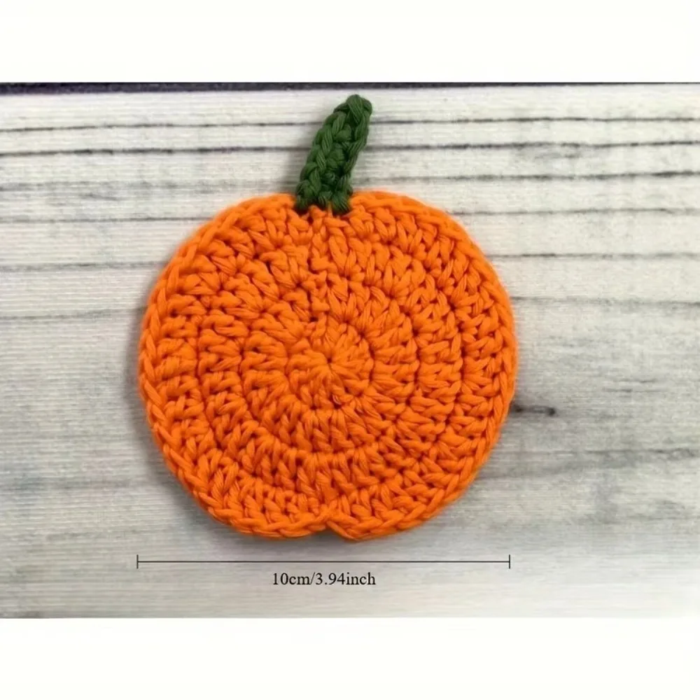 

4pcs Handcrafted Crochet Pumpkin Coasters Pumpkin Shape Handmade Craft Drink Mats Heat-Resistant Handmade Coasters