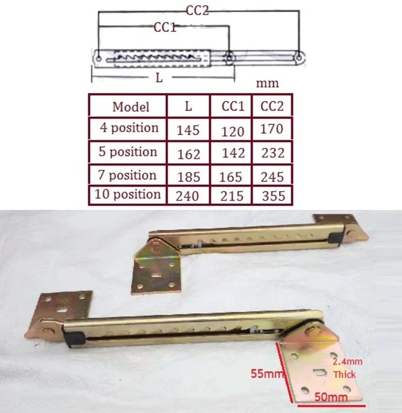 1Pair Linear Ratchet Lifting Support Bracket Mechanism Massage Couch Bed Drawing Tablet