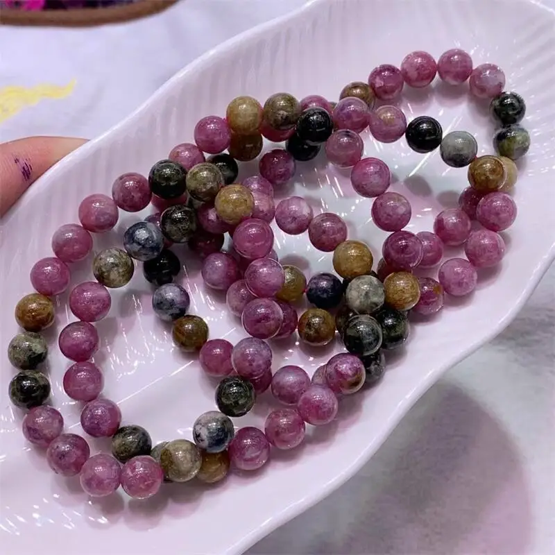 

9MM Natural Rainbow Tourmaline Bracelet Charms Handmade Fortune Energy Bangle Mineral Woman Amulet Jewelry Gift 1PCS