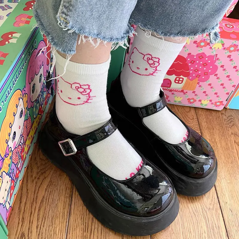 Hello Kitty Y2K calzini per donna cotone tubo centrale caviglia corto traspirante dolce ragazze nero bianco calzini primavera autunno da donna