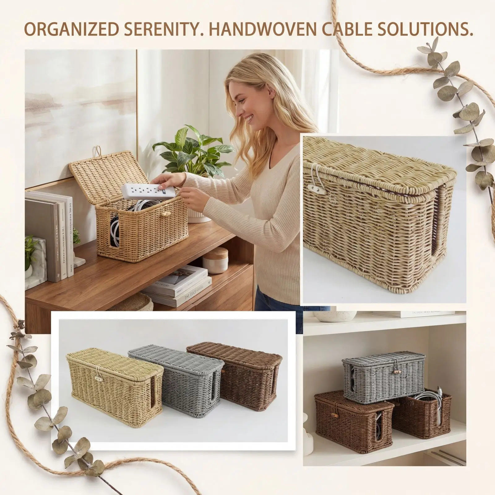 Handgewebter Aufbewahrungskorb aus Kunst-Rattan mit Deckel für den Täglichen Gebrauch, Multifunktionaler Organizer für Spielzeug und Kleinteile, Wohndekoration