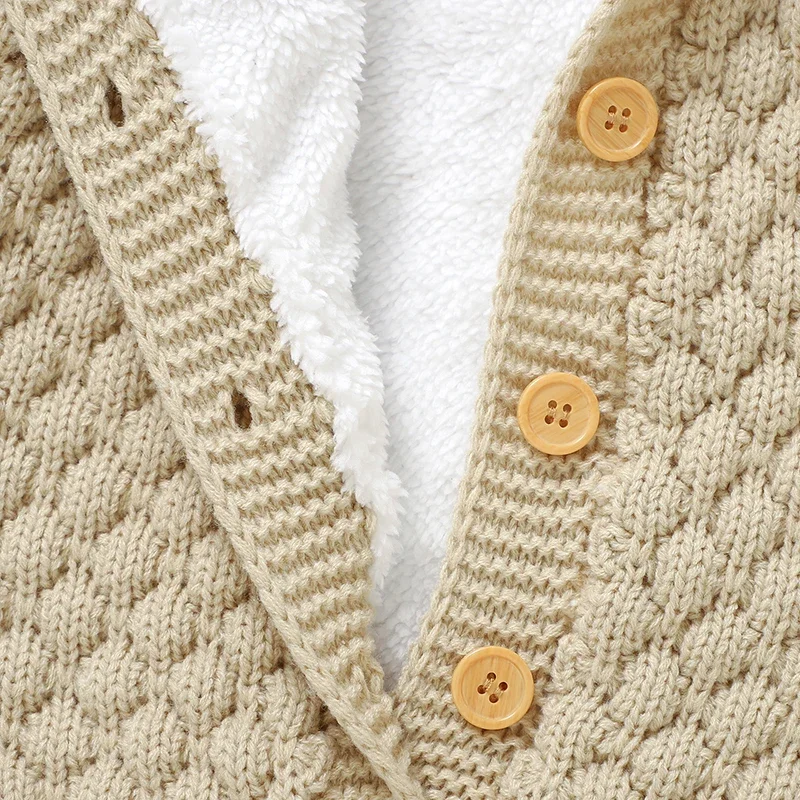 Inverno Pagliaccetto Del Bambino Manica Lunga Neonato Ragazza Ragazzo Tuta Lavorata A Maglia Moda Con Cappuccio Infantile Vestiti Del Bambino 0-18M Tuta In Pile Caldo