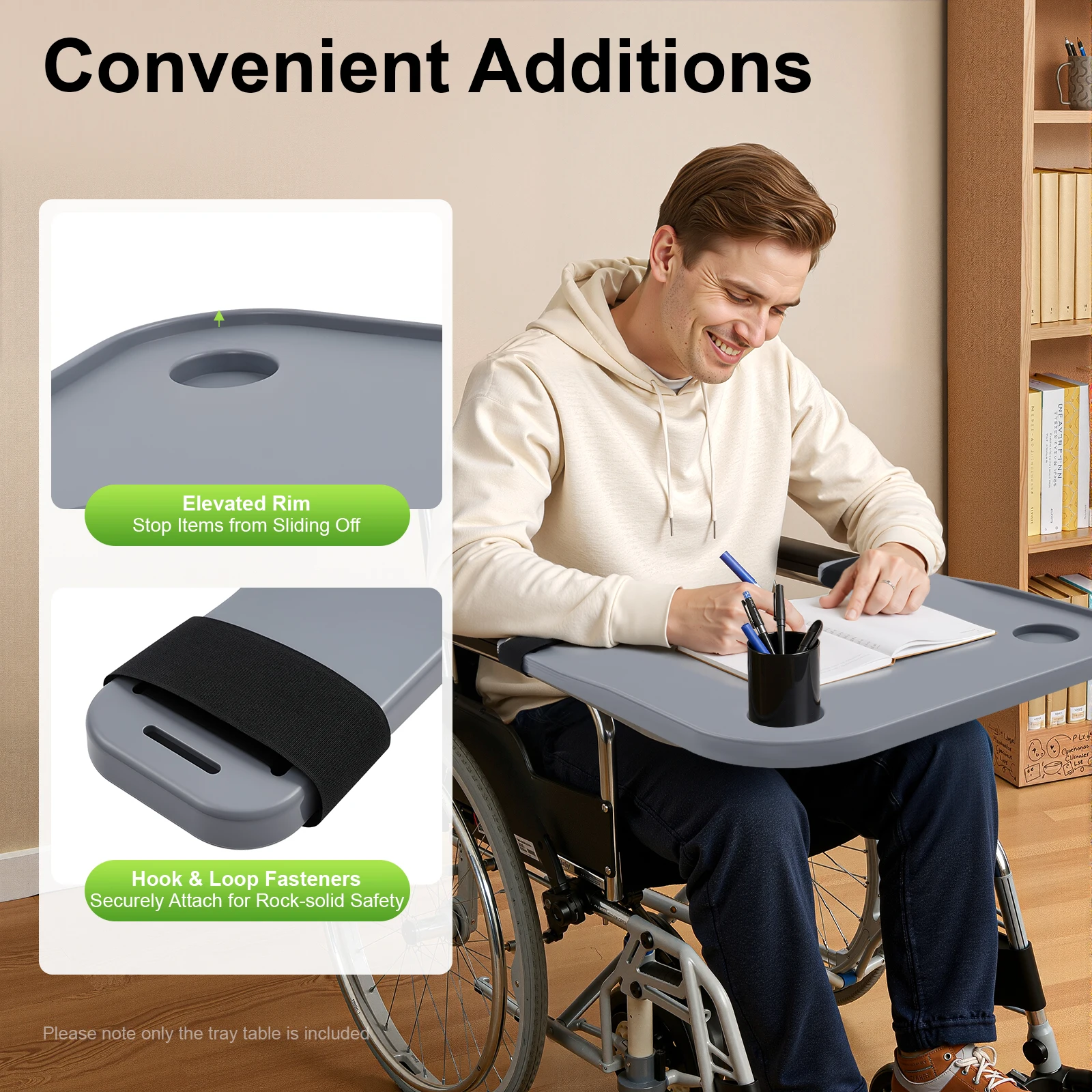 Elderly Disabled Protective Gear - Wheelchair Tray Table with Cup Holders, Adjustable Safety Eating Board, Removable Desk for Personal Health Care