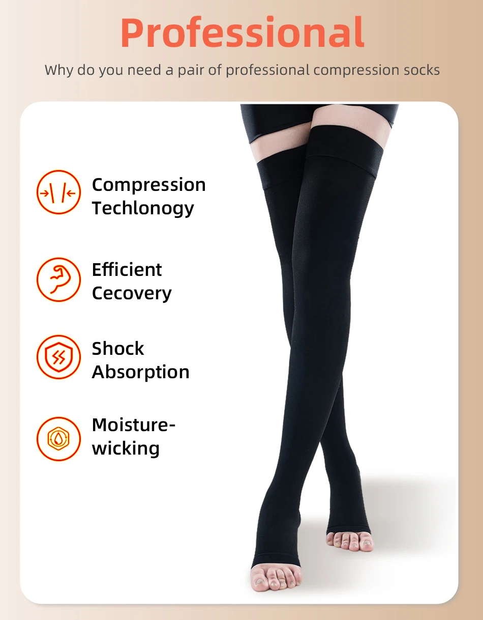 s-4XL 23-32mmHg Elastic  Compression Stocking Unisex Medical Class 2 Pressure Stockings Sleep Feet Varicose Vein Sock Design