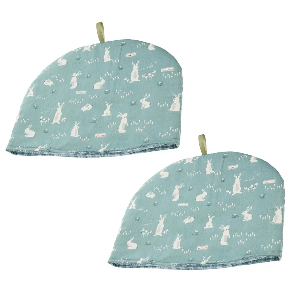 

2Pcs Tea Cotton Pot Cozy Rabbit Printed Reusable Tea Cozy Insulated Kettle Cover Teapot Protector Kettle Cover