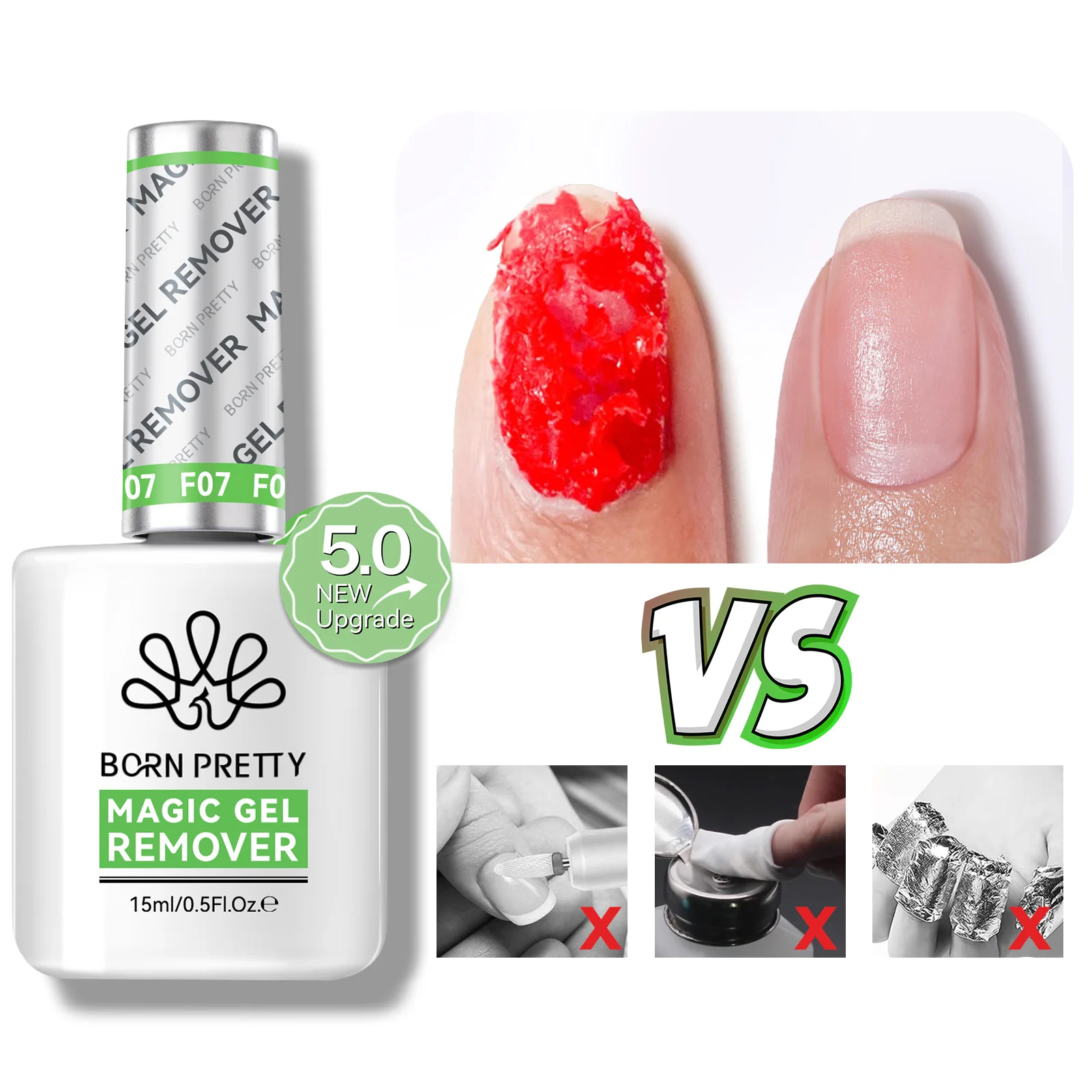 BORN PRETTY 15ml dissolvant magique Gel vernis à ongles ensemble avec poussoir à cuticules décollable Latex outils d'art des ongles manucure tremper le vernis