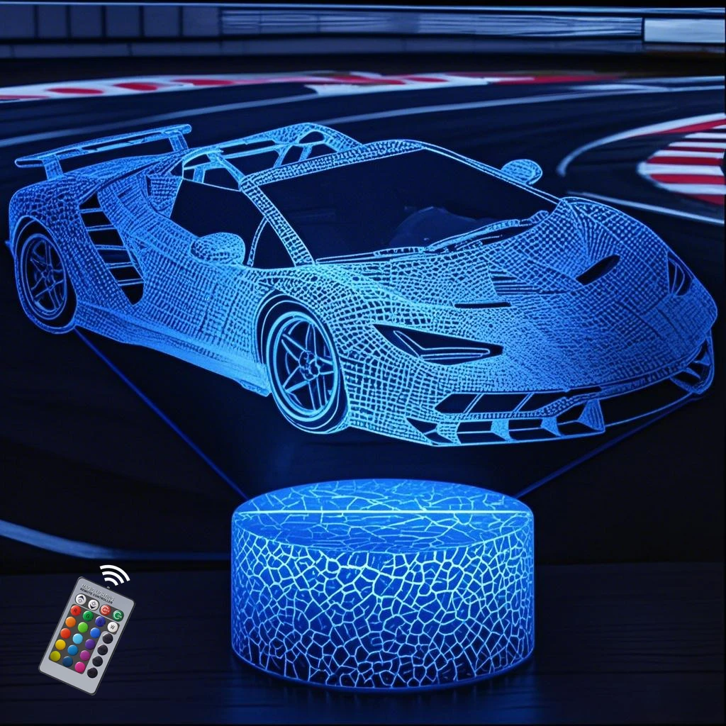 3D Racing Car Night Light LED Illusion Lamp with Remote Control 16 Colors Car Party Gifts Christmas Birthday for Kids Teens