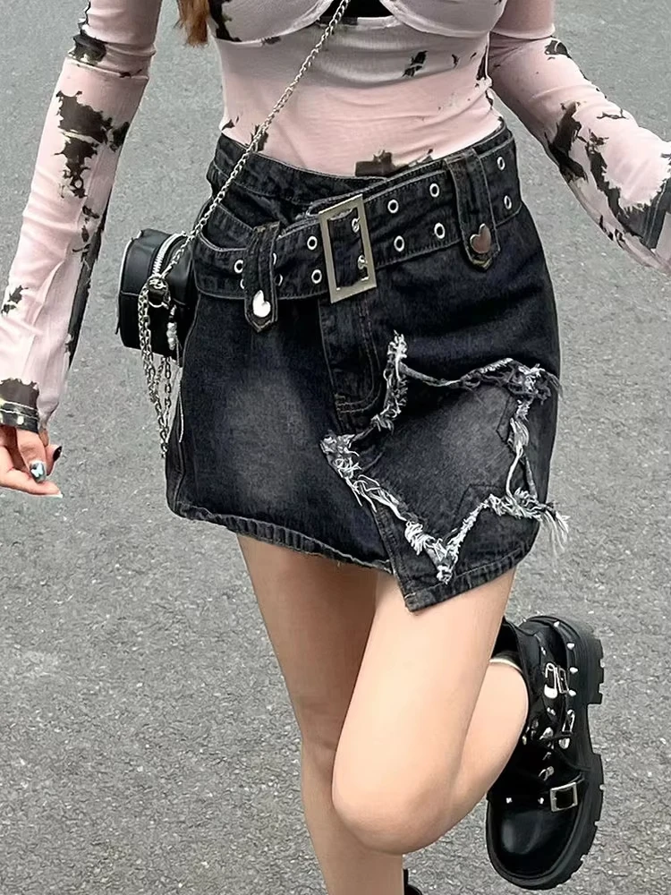 

Y2k Harajuku повседневная джинсовая юбка со звездами для женщин субкультурные новые облегающие юбки трапециевидной формы винтажные универсальные Faldas De Mujer