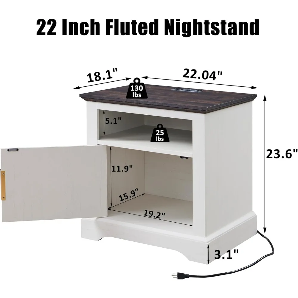 Fluted Nightstand with Charging Station, 22