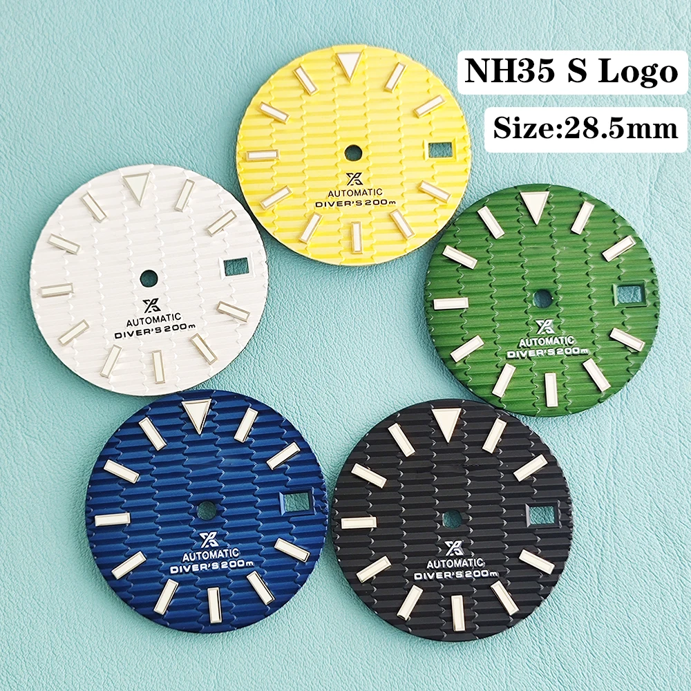 

High quality 28.5mm S Logo NH35 dial with bamboo leaf and leaf pattern suitable for NH35/NH36 movement watch repair accessories