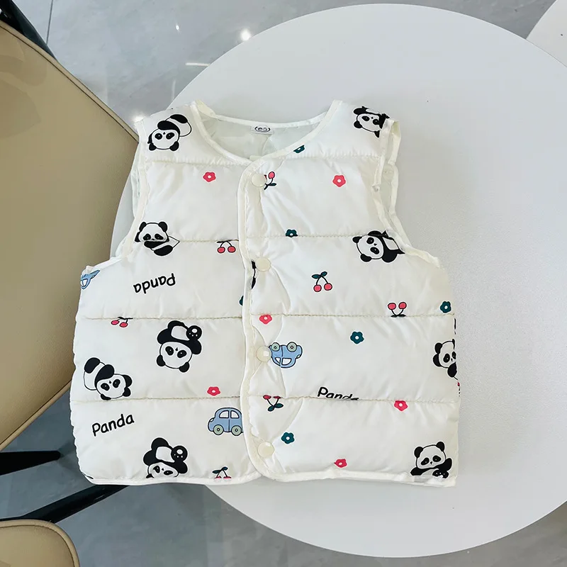 

Детский пуховый хлопковый жилет для девочек и мальчиков, осенне-зимняя одежда, куртки с мультяшным принтом для маленьких детей, пальто, верхняя одежда