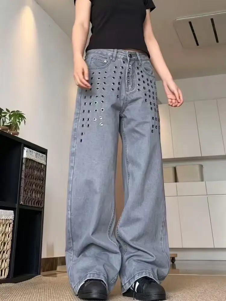 Women's Baggy Jean Designer Denim Pants Y2K Cleanfit Japanese Harajuku 2000s Boyfriend Grunge Wide Fit American Retro Hip-pop