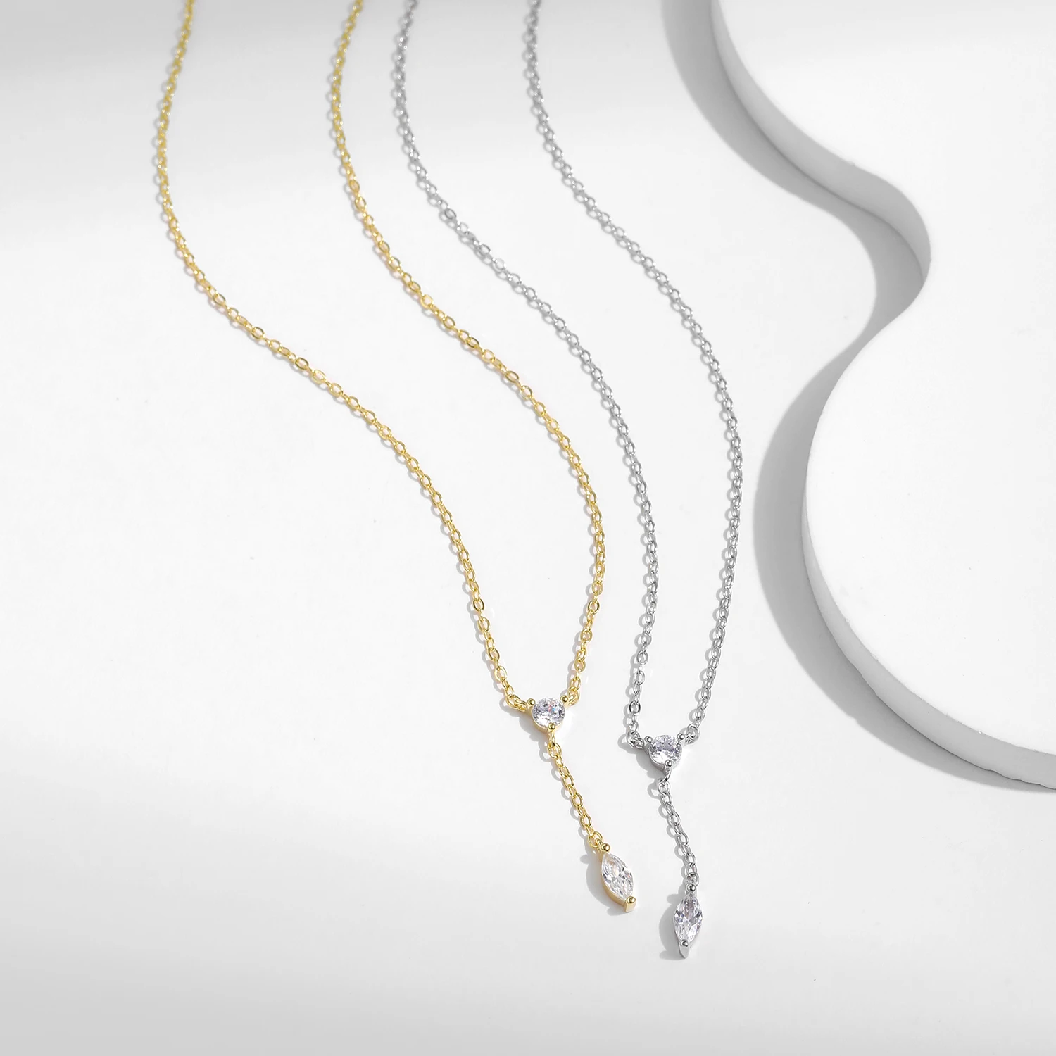 MODIAN 925 Sterling Silver Dainty Y Shape Round & Rhombic Fashion Wisiorek Naszyjnik Dla Kobiet Łańcuch Naszyjnik Modna Biżuteria Prezent — zdjęcie 7