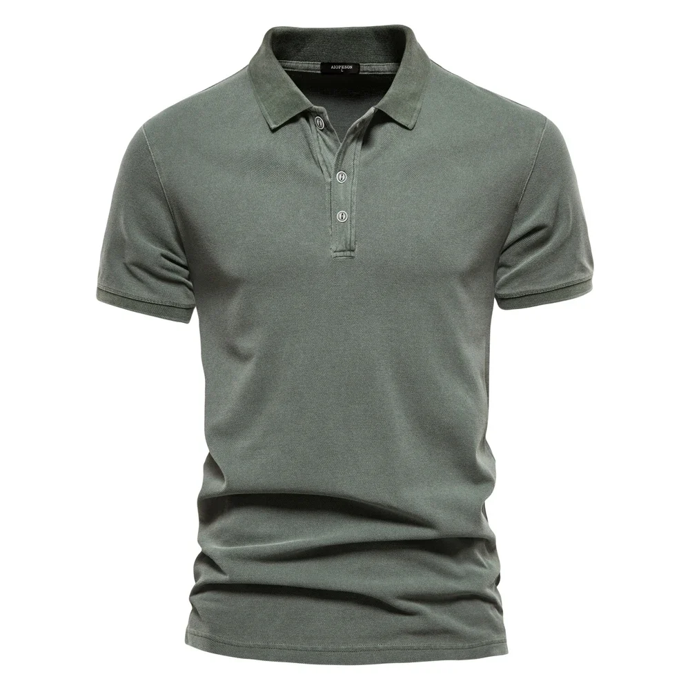 AIOPEON 100% plain color cotton men's casual polos short sleeve cover men's shirts fashion Streetwear Polots men's