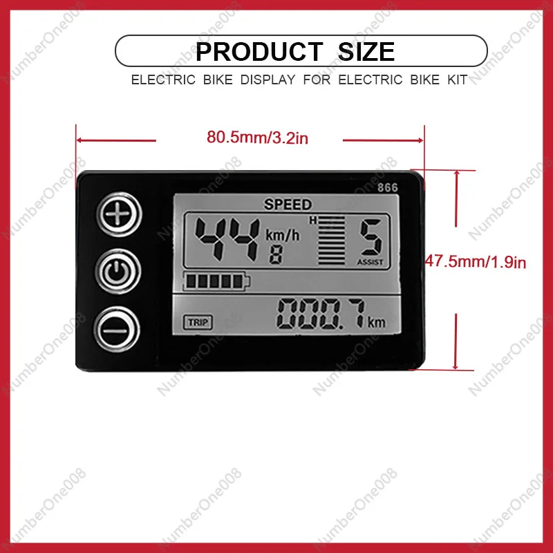 Bicycle Mountain Bike Lithium Battery Modification LCD Meter S866, Ordinary Connector for 24V, 36V, 48V