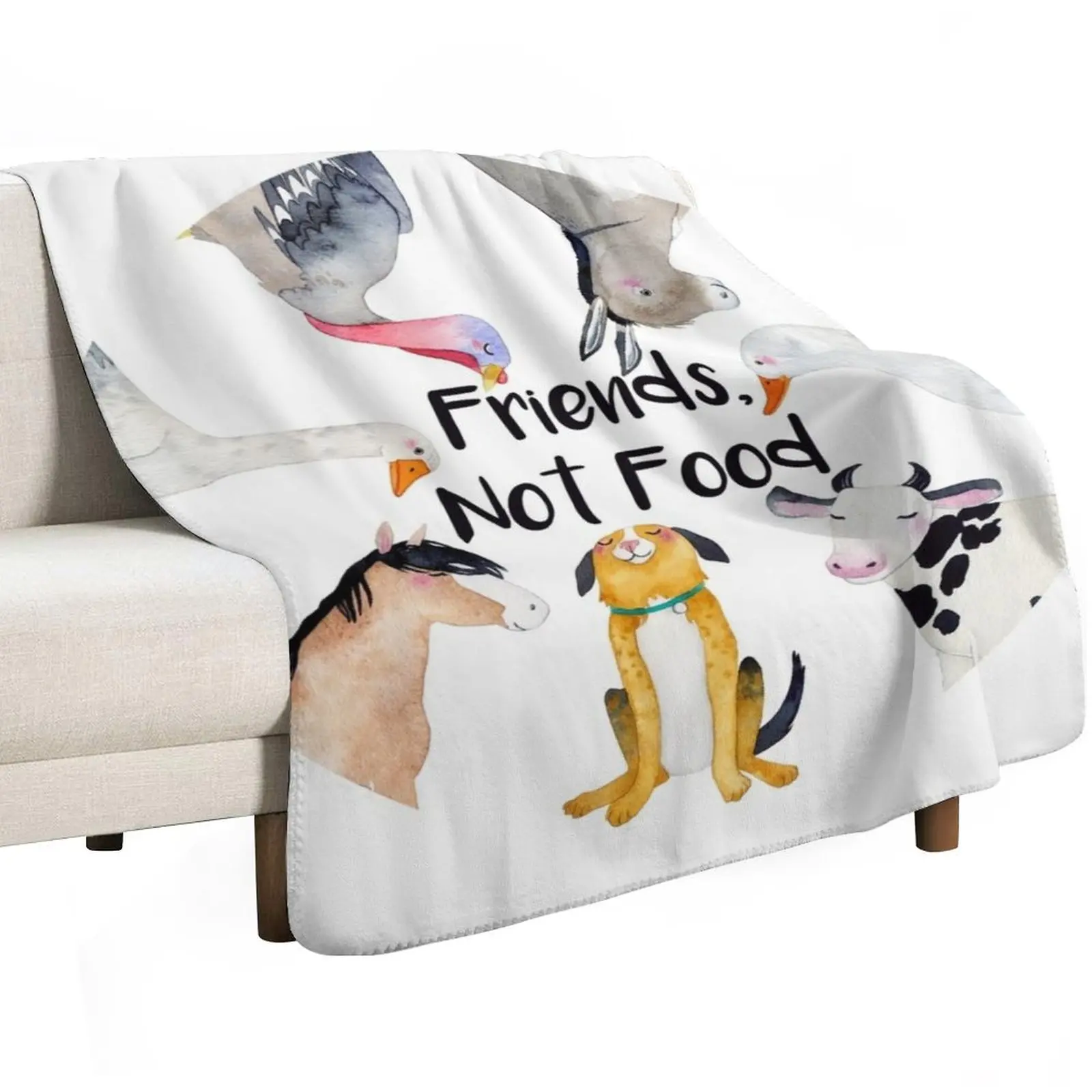 Vegan slogan - Friends, Not Food Throw Blanket Fashion Sofas wednesday Single for babies Nap Blankets