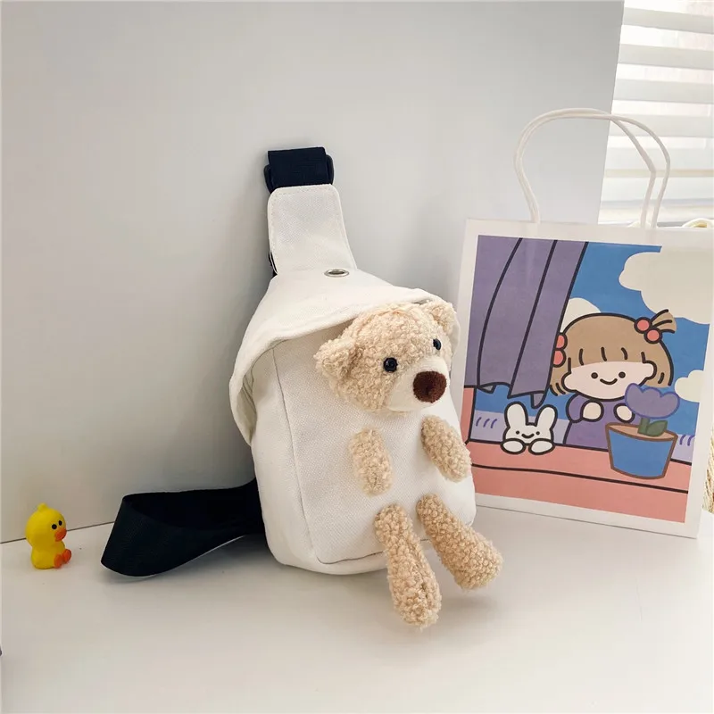 Child Bag Girl Winter Cute Chest Bags Mini Canvas Bag New Child Crossbody Bag Fashion Little Bear Shoulder Bags Mochila Infantil