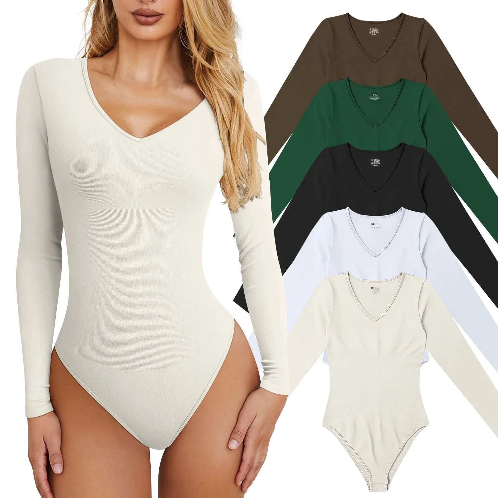 Women's Sexy Knitted Underwear Crew Neck Long Sleeve Leggings Slim All Winter Jumpsuit for Women Business Casual Outfits Women