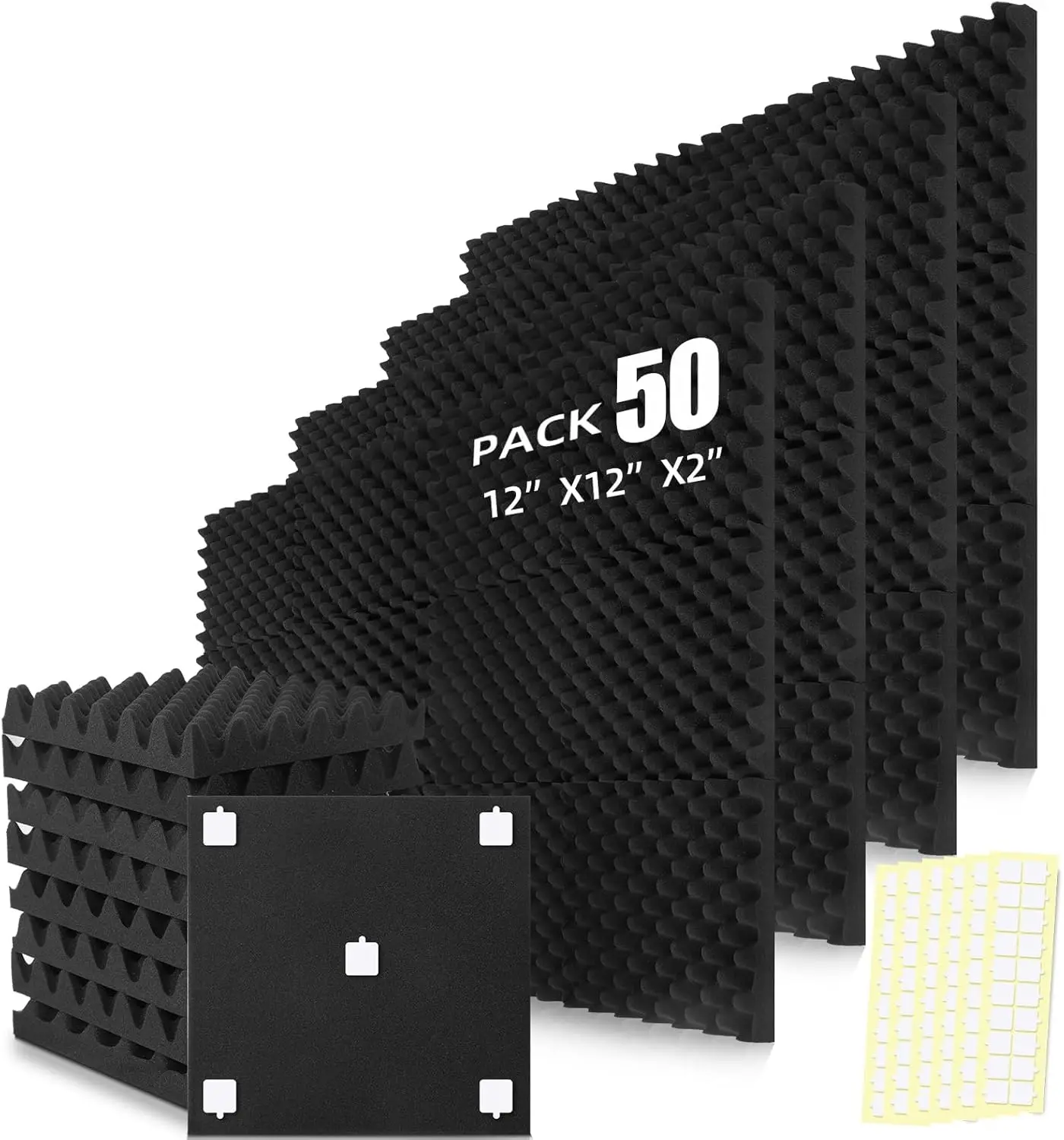 

50 Pack Acoustic Panels Foam, 2x12x12 Sound Absorbing Panels, High Density Fire Resistant for Studio Recording (Black)