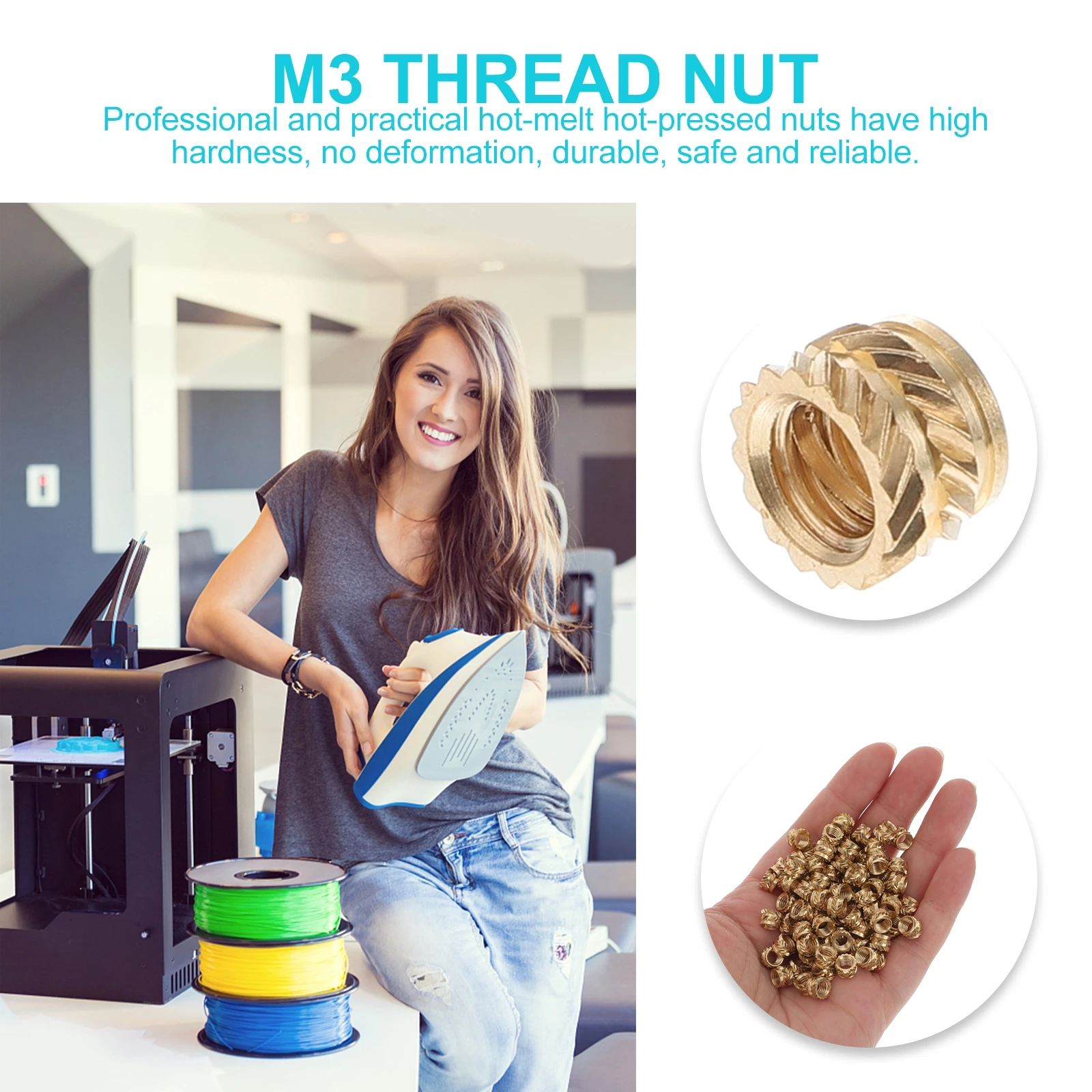 

100 Pcs Copper Nut Thread Insert Press Threaded Nuts Knurled Heat Resistant Alloy niture