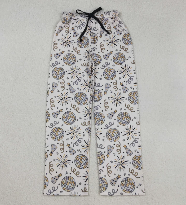 

P0792 New Arrive Boutique Adult Happy New Year Print Loose Bottom Pants Woman Pajamas Pants Clothes