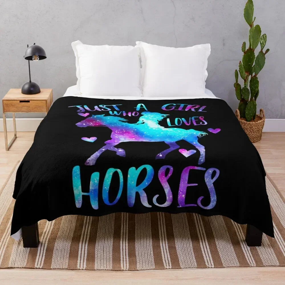 

Just a girl who loves Horses Throw Blanket Cozy Home Blanket Gift for Christmas Holiday