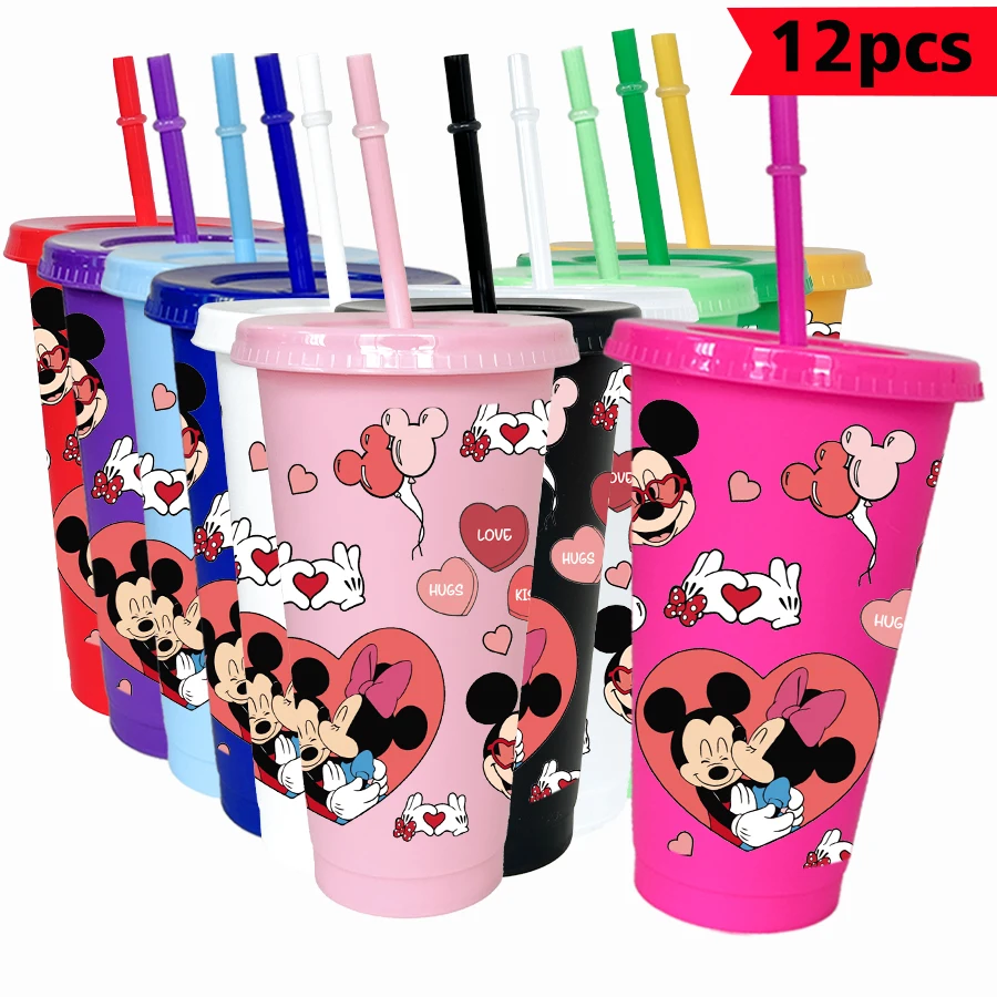 

12 шт./упак. Disney Микки Маус Love 26 унций цветная пластиковая посуда для питья на день рождения, кружка для сока, кофе