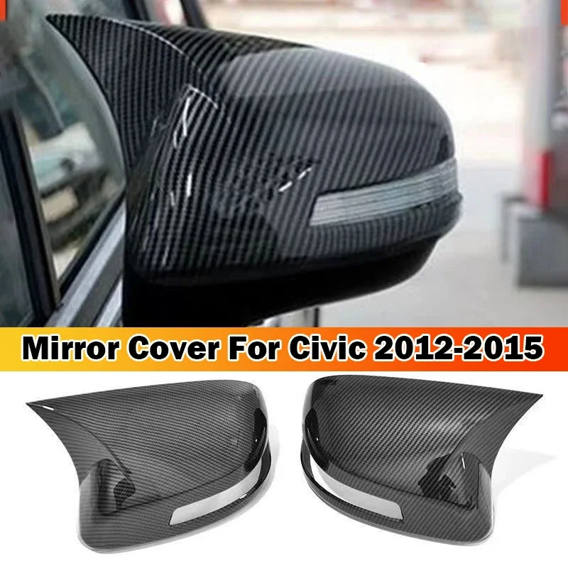 2pcs Side RearView Mirror Cover Caps Trim Gloss Black Carbon Fiber for For Honda Civic 9th 2012 2013 2014 2015 Exterior Sticker