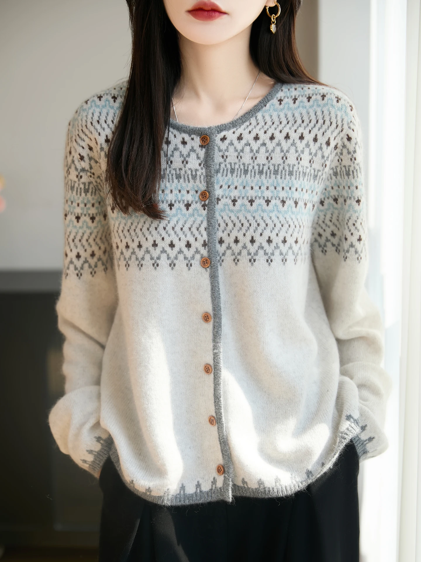 

Новая мода осень-зима женский свитер элегантный женский 30% мериносовая шерсть трикотаж ретро кардиган женская одежда с длинными рукавами топы