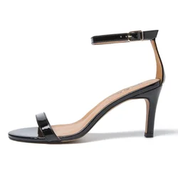 2024 estate donna eleganti sandali con tacco alto cinturino con fibbia matura pelle verniciata 7.6CM tacchi sottili classici décolleté per abiti scarpe da donna