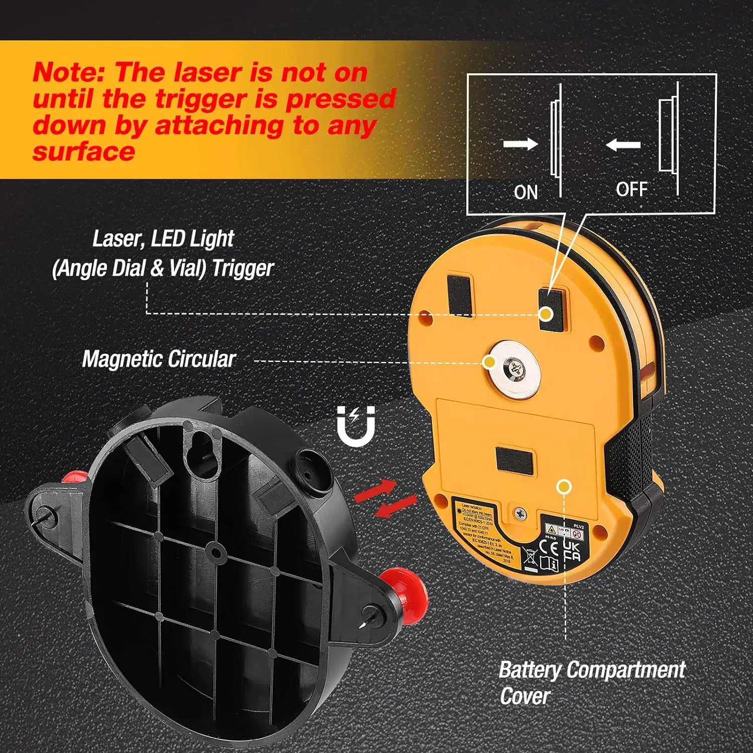 Multi Surface Laser Level LED Light Vial 30Ft Horizontal & Vertical Line Laser with Wall Mount Base 2 Pins 10 Sticker