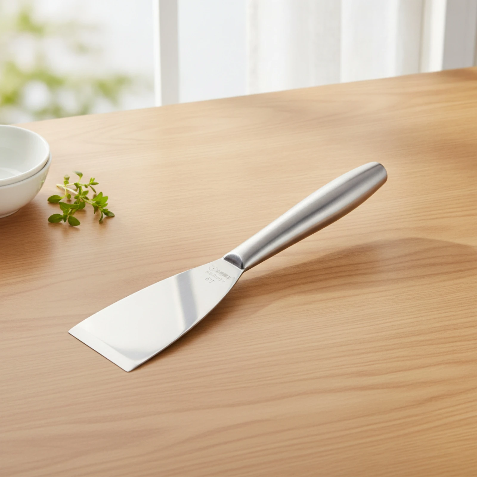 Scraper Spatula One-Piece Stainless Steel Scraper Metal Spatula with Flat Blade Hand-Held Long-Lasting for Chefs, Griddle, Grill