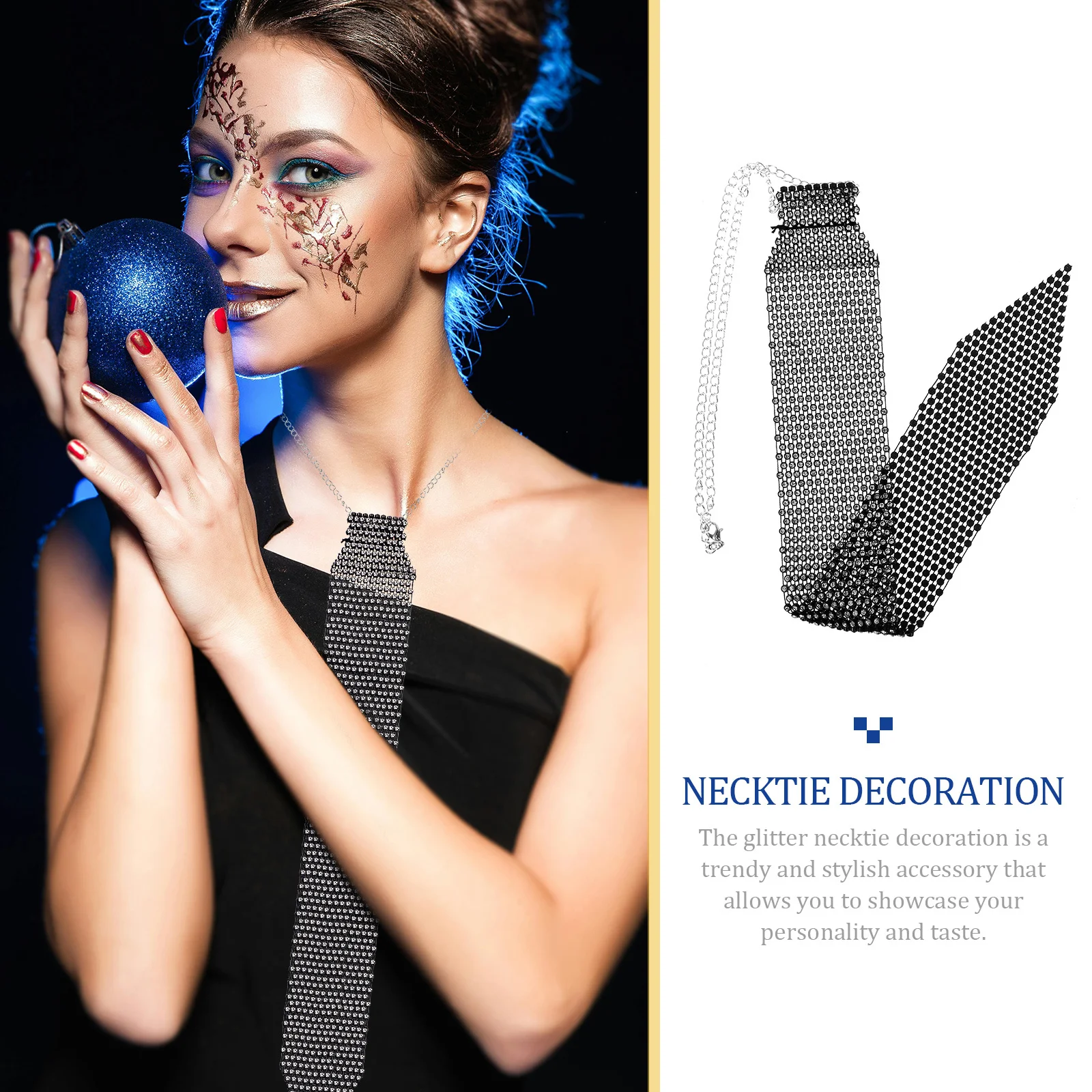 

Shiny Rhinestone Necktie Fashion Bling Accessory for Wedding Party Music Festival Costume Decoration Rhinestone Necktie