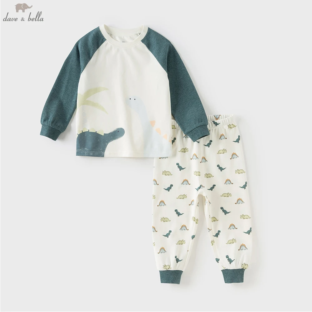 Dave Bella Boys Autumn Winter Pajama Set Children's Cotton Homesuits 2pcs Long Sleeve Top+Pant Home Wear Sets DB4252506