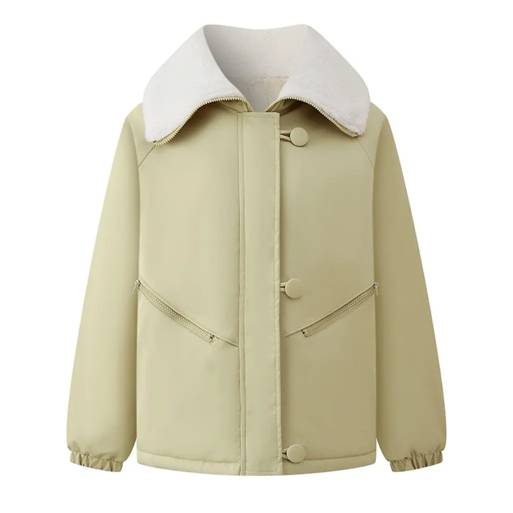 

Z4JM-921206 Women's Cotton-Padded Jacket Korean Style Mao Mao Stitching Lapel Thick Zipper Winter Outerwear for Ladies