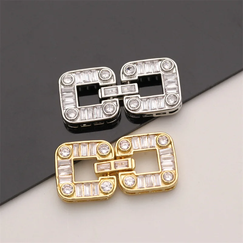 34x16.5 มม.2 ชิ้นสี่เหลี่ยมผืนผ้าคริสตัลทองแดง CZ Gold Plated Clasp สําหรับสร้อยคอไข่มุกสร้อยข้อมือ DIY Craft อุปกรณ์เสริม