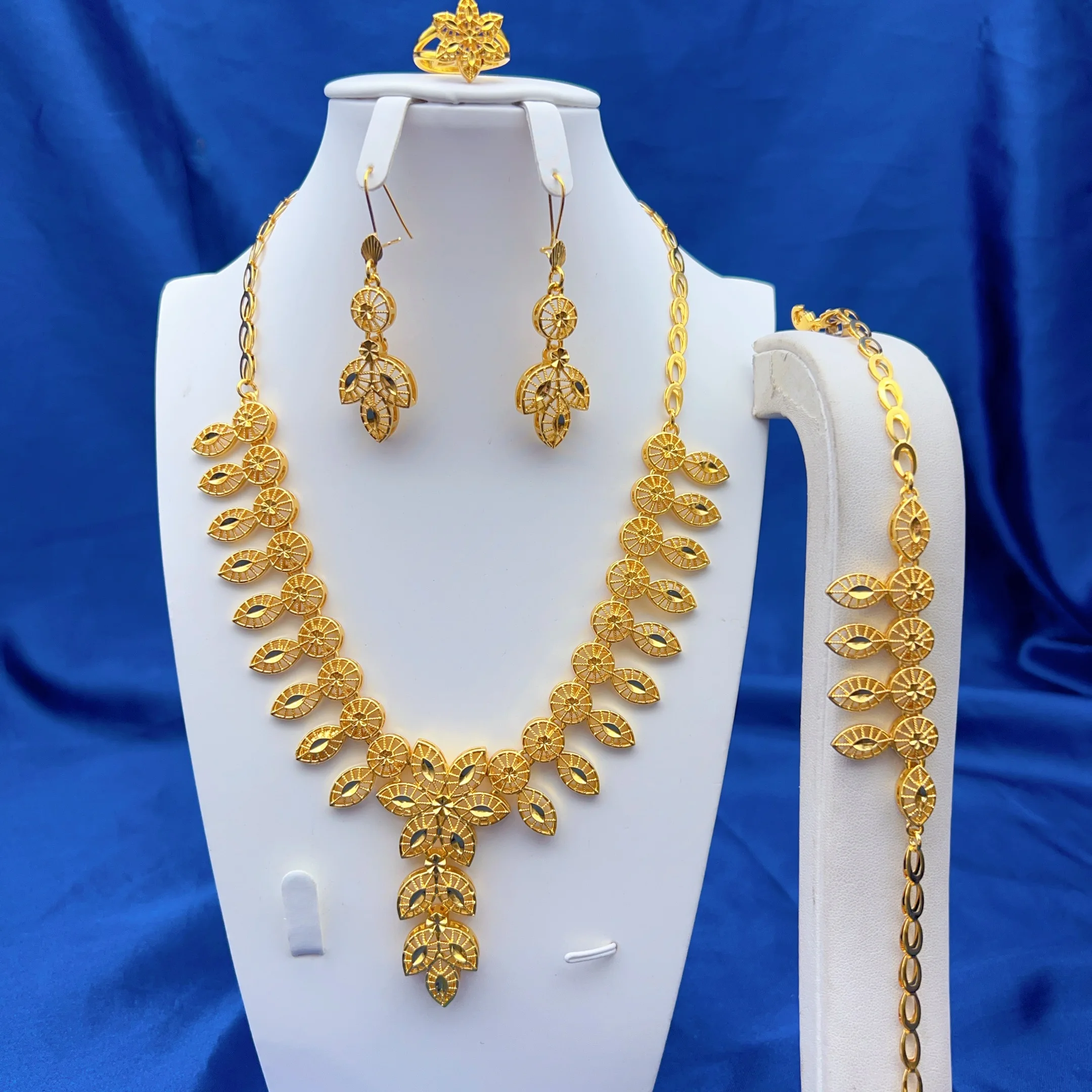 ANIID African 24K Gold Color Long Jewelry Sets Wedding Dubai Necklace Earrings For Women Nigerian Indian Bridal Set Party Gifts