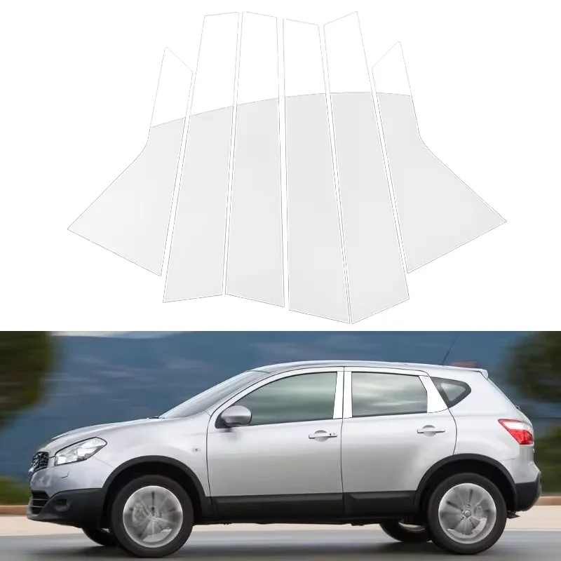 

6PCS Silvery Pillar Posts Fit For Nissan Qashqai J10 2008-2013 Chrome Plated Window Door Side Trim Cover Decal Stickers