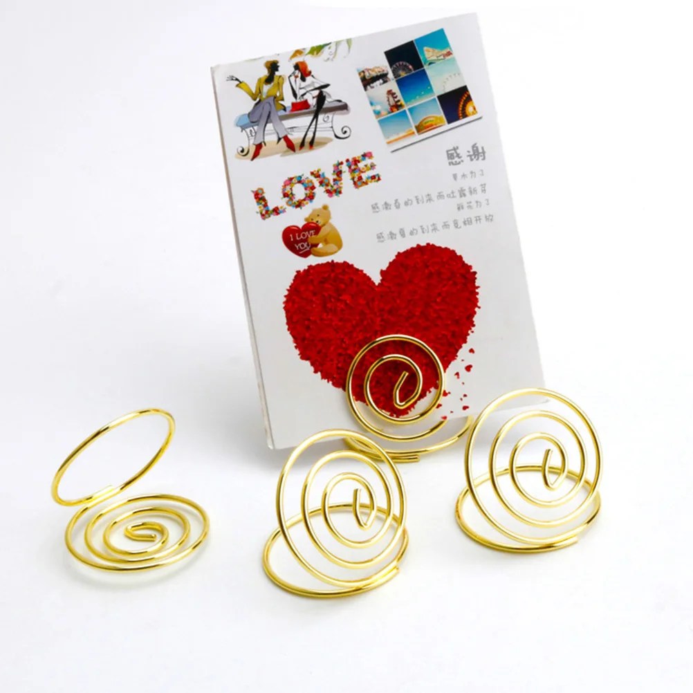 

24Pcs Heart Shape Desktop Clips Photo Holder Spiral Base Paper Clips Table Number Menu Labels for Wedding Office Party