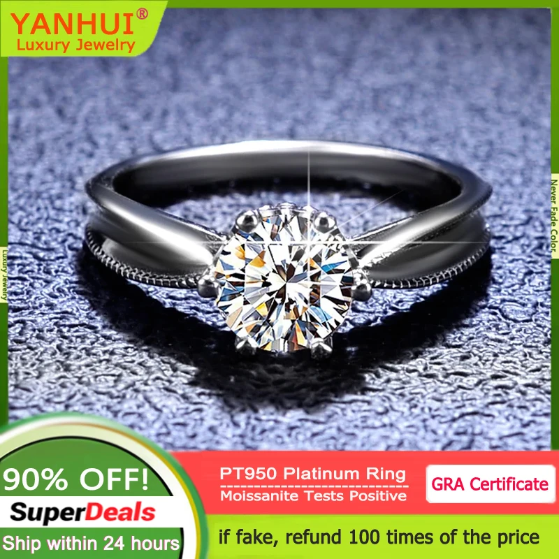 

Gorgeous PT950 Platinum Rings 1CT Moissanite Diamond Rings Women Bridal Elegant Engagement Wedding Band Promise Gift Jewelry